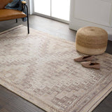 Davina 3ft by 10 ft. Tribal Polyester Runner Rug - Machine Washable (Beige/Burgundy)