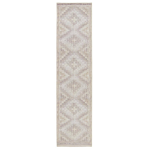 Davina 3ft by 10 ft. Tribal Polyester Runner Rug - Machine Washable (Beige/Burgundy)