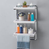 15.75 in. W Wall-Mounted 3-Tier Bathroom Shelf with Towel Bar and Removable Trays in White and Chrome