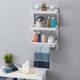 15.75 in. W Wall-Mounted 3-Tier Bathroom Shelf with Towel Bar and Removable Trays in White and Chrome