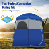 Double-Room Blue Camping Shower Toilet Tent with Floor Oversize Portable Storage Bag