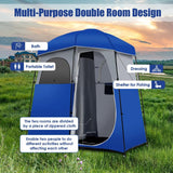 Double-Room Blue Camping Shower Toilet Tent with Floor Oversize Portable Storage Bag