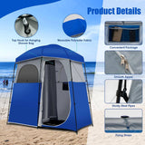 Double-Room Blue Camping Shower Toilet Tent with Floor Oversize Portable Storage Bag