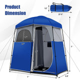 Double-Room Blue Camping Shower Toilet Tent with Floor Oversize Portable Storage Bag