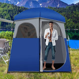 Double-Room Blue Camping Shower Toilet Tent with Floor Oversize Portable Storage Bag