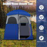 Double-Room Blue Camping Shower Toilet Tent with Floor Oversize Portable Storage Bag