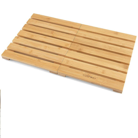 13.5 in. x 23.5 in. Natural Bamboo Bath Mat – Foldable Shower Mat with Non-Slip Pads and Slatted Design