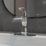 Waterfall Single Hole Single-Handle Low-Arc Bathroom Faucet With Suppy Line In Polished Chrome