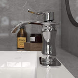 Waterfall Single Hole Single-Handle Low-Arc Bathroom Faucet With Suppy Line In Polished Chrome