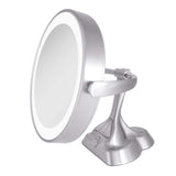 15.75 in. L x 10 in. W LED Angle Adjustable Freestanding Bi-View 10X/1X Makeup Mirror in Satin Nickel