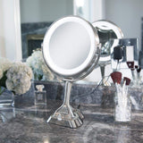 15.75 in. L x 10 in. W LED Angle Adjustable Freestanding Bi-View 10X/1X Makeup Mirror in Satin Nickel