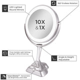 15.75 in. L x 10 in. W LED Angle Adjustable Freestanding Bi-View 10X/1X Makeup Mirror in Satin Nickel