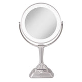 15.75 in. L x 10 in. W LED Angle Adjustable Freestanding Bi-View 10X/1X Makeup Mirror in Satin Nickel