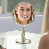 13.5 in. x 9 in. Freestanding Bi-View Vanity Mirror with 360° Swivel and 8X/1X Magnification in Satin Nickel