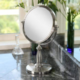 13.5 in. x 9 in. Freestanding Bi-View Vanity Mirror with 360° Swivel and 8X/1X Magnification in Satin Nickel