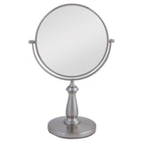 13.5 in. x 9 in. Freestanding Bi-View Vanity Mirror with 360° Swivel and 8X/1X Magnification in Satin Nickel