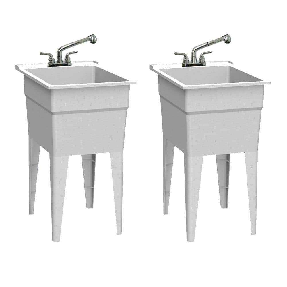 18 in. x 24 in. Polypropylene Granite Laundry Sink with 2-Handle Non-Metallic Pullout Faucet and Installation Kit (Pack of 2)