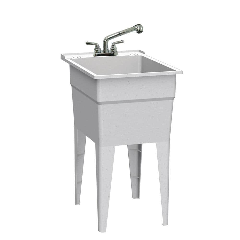 18 in. x 24 in. Polypropylene Granite Laundry Sink with 2-Handle Non-Metallic Pullout Faucet and Installation Kit